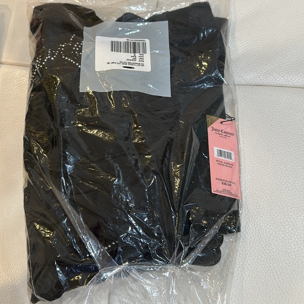 NWT Juicy Couture Velvet Fleece Wide Leg Pant With Rhinestone Accents in Black - Picture 4 of 8